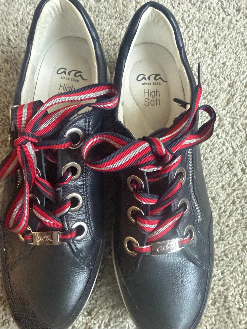 Ara Black Leather Sneakers with Red Accent Laces